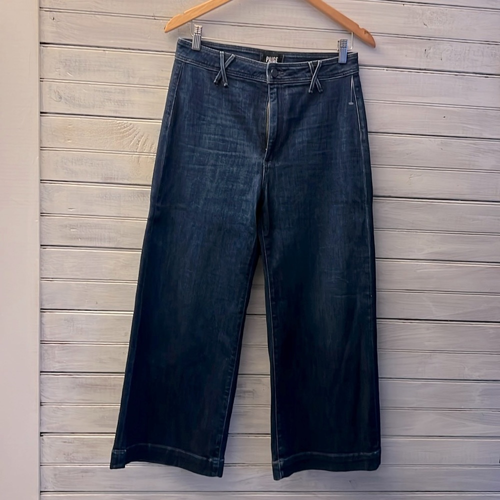 Paige Anessa dark wash high waist cropped jeans wide leg